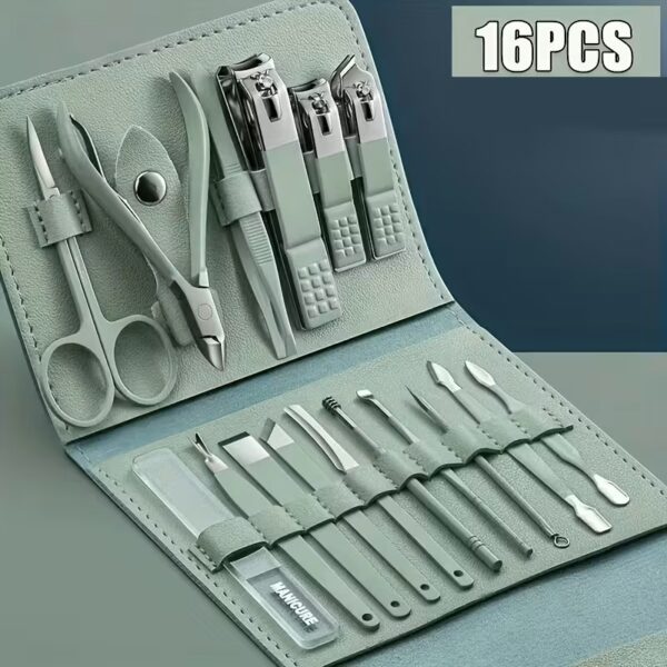 16 pièces Kit Multifonctionnel de Coupe-Ongles et Ciseaux à Ongles en Acier Inoxydable