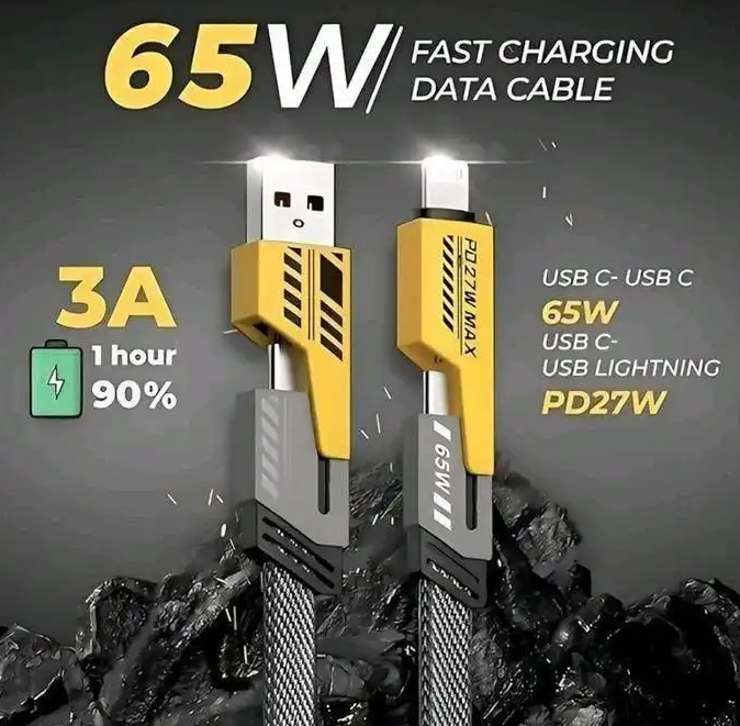 Câble Charge Rapide 4-en-1 65W – USB-C Lightning Micro-USB
