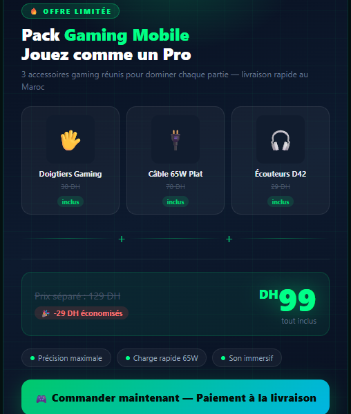 🎮 Pack Gaming Mobile – Contrôleurs + Écouteurs + Câble