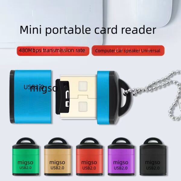 mini lecteurs de cartes USB colorés avec porte-clés, petits adaptateurs de carte TF portables pour une lecture rapide des données.